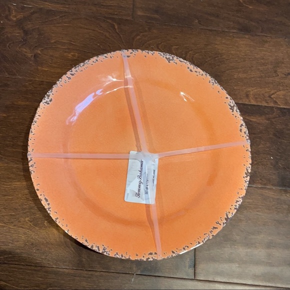 Tommy Bahama MELAMINE Dinner Plates Orange Crackle  NEW Set of 4 - Picture 2 of 2